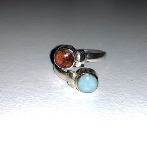 SOLD Larimar & amber Adjustable ring